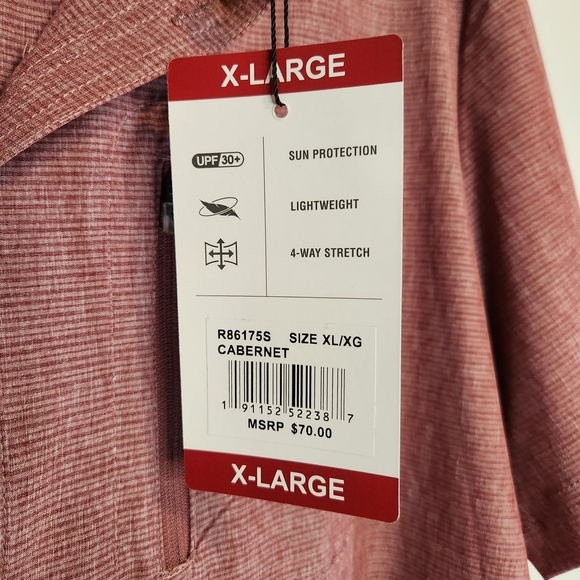 Zeroxposur Men's Red Short Sleeve Button Down Shirt UPF 30 Light Weight Travel - Picture 3 of 11